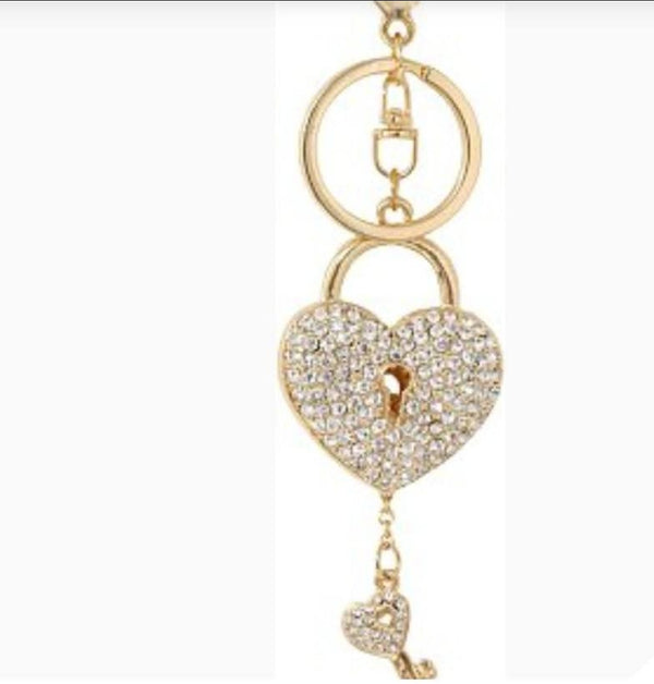Rhinestone Heart Lock Bag Pendant Keychain