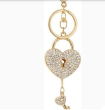 Rhinestone Heart Lock Bag Pendant Keychain