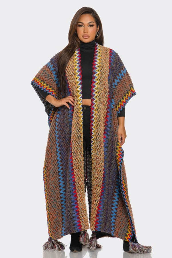 BOHO KNIT KIMONO W/TASSEL