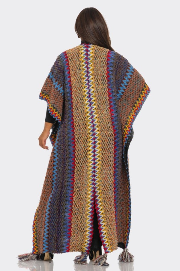 BOHO KNIT KIMONO W/TASSEL