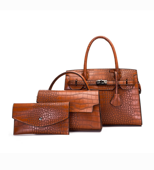 3-IN-1 Crocodile Pattern Satchel, Cross-body Set & Clutch