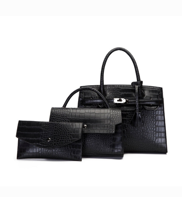 3-IN-1 Crocodile Pattern Satchel, Cross-body Set & Clutch