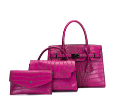 3-IN-1 Crocodile Pattern Satchel, Cross-body Set & Clutch