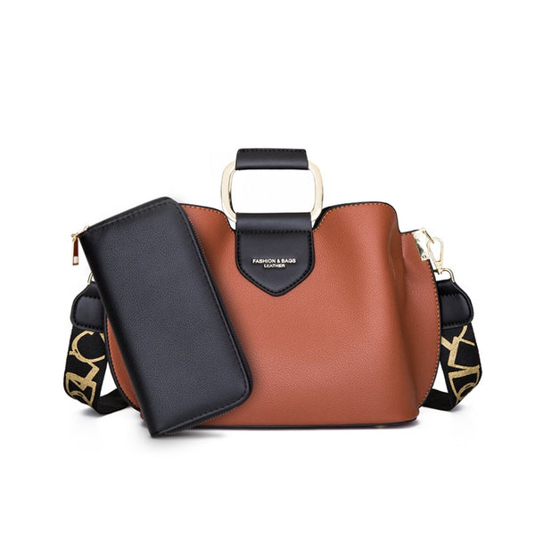 METAL HANDLE SATCHEL SHOULDER BAG WITH WALLET