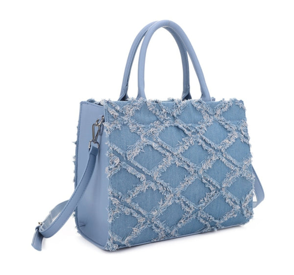 Nova Distressed Diamond Denim Satchel