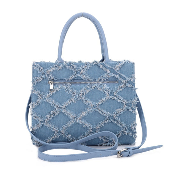 Nova Distressed Diamond Denim Satchel